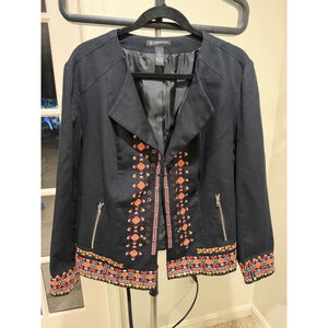 INC INTERNATIONAL CONCEPTS Black Aztec Embroidered Blazer - Sz 1X